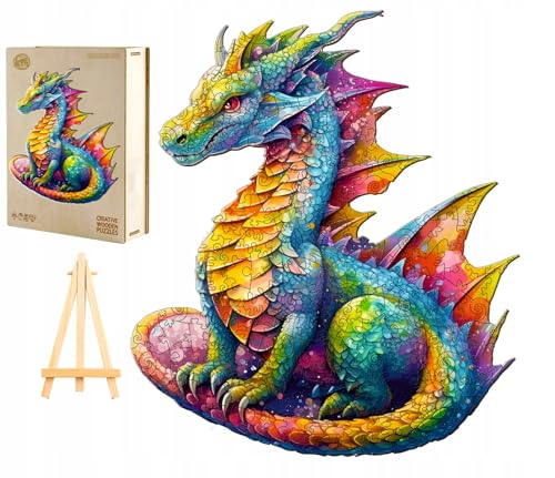 PASJO - Holzpuzzle Erwachsene mit Drachemotiv 280 Teile 35,7x30,7 cm - Geschenkidee für Kinder - Holz Puzzle Drache - Einzigartige Tierförmige Holz-Puzzle - Creative Jigsaw aus Holz für Erwachsene von PASJO