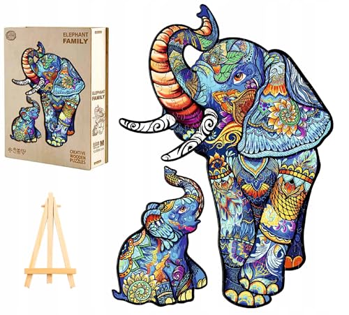 PASJO - Holzpuzzle Erwachsene mit Elefantmotiv 265 Teile 43,6x31,7 cm - Geschenkidee für Kinder - Holz Puzzle Elefant - Einzigartige Tierförmige Holz-Puzzle - Creative Jigsaw aus Holz für Erwachsene von PASJO