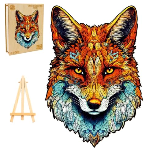 PASJO - Holzpuzzle Erwachsene mit Fuchsmotiv 300 Teile 39x36,8 cm - Geschenkidee für Kinder - Holz Puzzle Fuchs - Einzigartige Tierförmige Holz-Puzzle - Creative Jigsaw aus Holz für Erwachsene von PASJO