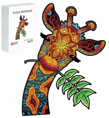 PASJO - Holzpuzzle Erwachsene mit Giraffenmotiv 123 Teile 28x20 cm - Geschenkidee für Kinder - Holz Puzzle Giraffe - Einzigartige Tierförmige Holz-Puzzle - Creative Jigsaw aus Holz für Erwachsene von PASJO