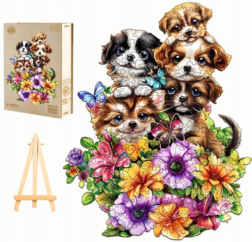 PASJO - Holzpuzzle Erwachsene mit Hundemotiv 228 Teile 42x24,4 cm - Geschenkidee für Kinder - Holz Puzzle Hund - Einzigartige Tierförmige Holz-Puzzle - Creative Jigsaw aus Holz für Erwachsene von PASJO