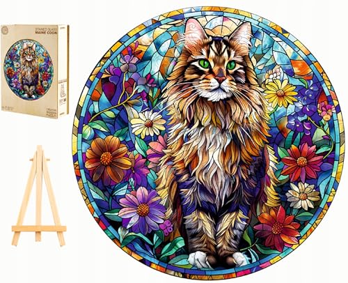 PASJO - Holzpuzzle Erwachsene mit Katzemotiv 300 Teile 34x34 cm - Geschenkidee für Kinder - Holz Puzzle Katze - Einzigartige Tierförmige Holz-Puzzle - Creative Jigsaw aus Holz für Erwachsene von PASJO