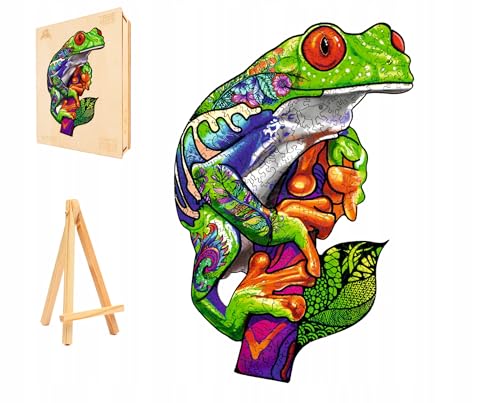 PASJO - Holzpuzzle Erwachsene mit Motiv eines Frosches 303 Teile 42x28 cm - Geschenkidee für Kinder - Holz Puzzle Frosch - Einzigartige Tierförmige Holz-Puzzle - Creative Jigsaw von PASJO