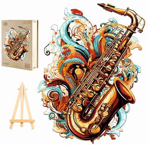 PASJO - Holzpuzzle Erwachsene mit Saxophonmotiv 270 Teile 35X26,9 cm - Geschenkidee für Kinder - Holz Puzzle Saxophon - Einzigartige Musikinstrument Holz-Puzzle - Jigsaw aus Holz für Erwachsene von PASJO