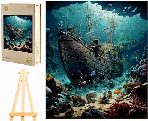 PASJO - Holzpuzzle Erwachsene mit Schiffsmotiv 126 Teile 34,2x28,2 cm - Geschenkidee für Kinder - Holz Puzzle Schiff - Einzigartige Schiffsförmige Holz-Puzzle - Creative Jigsaw von PASJO