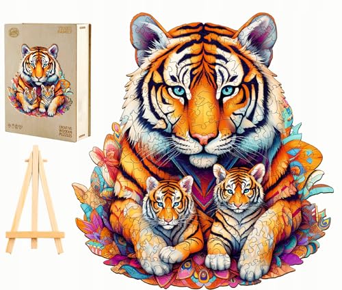 PASJO - Holzpuzzle Erwachsene mit Tigermotiv 270 Teile 28,1x30,9 cm - Geschenkidee für Kinder - Holz Puzzle Tiger - Einzigartige Tierförmige Holz-Puzzle - Creative Jigsaw aus Holz für Erwachsene von PASJO