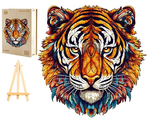 PASJO - Holzpuzzle Erwachsene mit Tigermotiv 300 Teile 35,5X34,6 cm - Geschenkidee für Kinder - Holz Puzzle Tiger - Einzigartige Tierförmige Holz-Puzzle - Creative Jigsaw aus Holz für Erwachsene von PASJO