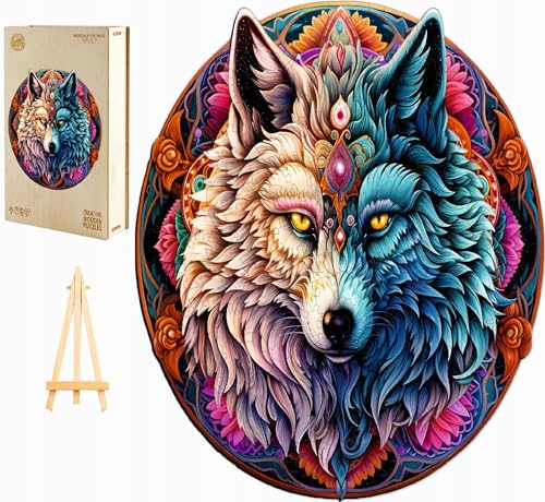 PASJO - Holzpuzzle Erwachsene mit Wolfmotiv 300 Teile 34x33,4 cm - Geschenkidee für Kinder - Holz Puzzle Wolf - Einzigartige Tierförmige Holz-Puzzle - Creative Jigsaw aus Holz für Erwachsene von PASJO