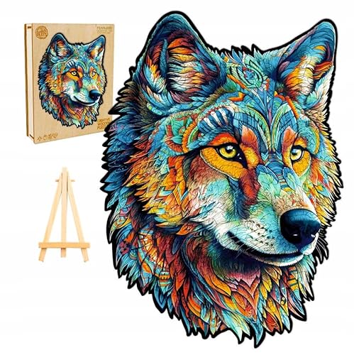 PASJO - Holzpuzzle Erwachsene mit Wolfmotiv 300 Teile 41x29,7 cm - Geschenkidee für Kinder - Holz Puzzle Wolf - Einzigartige Tierförmige Holz-Puzzle - Creative Jigsaw aus Holz für Erwachsene von PASJO