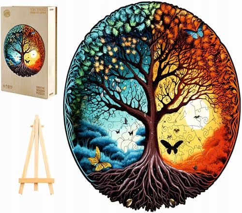 PASJO - Holzpuzzle Erwachsene mit Ying & Yang Motiv 280 Teile 34x33,4 cm - Geschenkidee für Kinder - Holz Puzzle - Einzigartige Gegensätzeförmige Holz-Puzzle - Jigsaw aus Holz für Erwachsene von PASJO