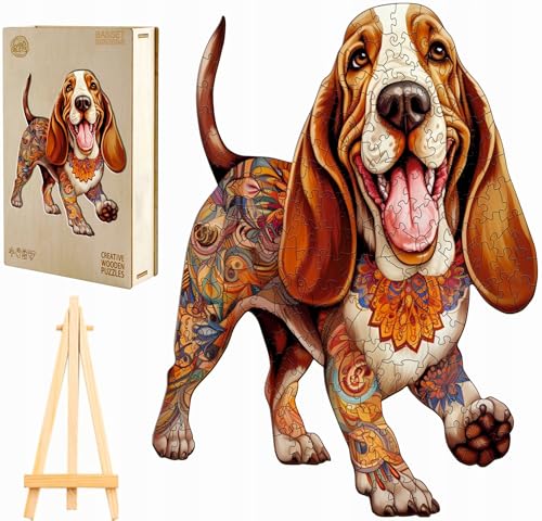 PASJO - Holzpuzzle Erwachsene mit Hundemotiv 250 Teile 31,3x34 cm - Geschenkidee für Kinder - Holz Puzzle Hund - Einzigartige Tierförmige Holz-Puzzle - Creative Jigsaw aus Holz für Erwachsene von PASJO