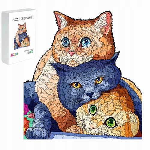 PASJO - Holzpuzzle Erwachsene mit Katzemotiv 106 Teile 21x20 cm - Geschenkidee für Kinder - Holz Puzzle Katze - Einzigartige Tierförmige Holz-Puzzle - Creative Jigsaw aus Holz für Erwachsene von PASJO