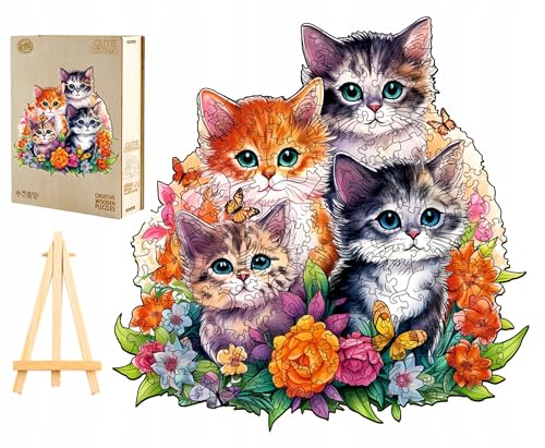 PASJO - Holzpuzzle Erwachsene mit Katzemotiv 300 Teile 34x33,8 cm - Geschenkidee für Kinder - Holz Puzzle Katze - Einzigartige Tierförmige Holz-Puzzle - Creative Jigsaw aus Holz für Erwachsene von PASJO