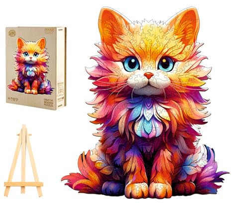 PASJO - Holzpuzzle Erwachsene mit Katzemotiv 250 Teile 35,5x30,7 cm - Geschenkidee für Kinder - Holz Puzzle Katze - Einzigartige Tierförmige Holz-Puzzle - Creative Jigsaw aus Holz für Erwachsene von PASJO