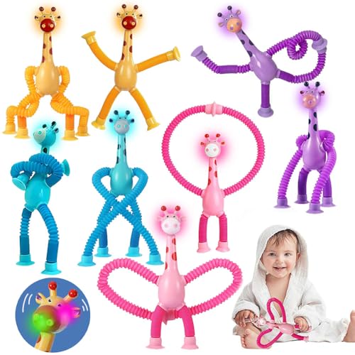 8 Stück Teleskop-Saugnapf-Giraffe-Spielzeug,Led pop Tubes Tiere,Sensorisches Giraffen-Spielzeug,Telescopic Suction Cup Giraffe Toy,Lustiges Pädagogisches Stressabbau für Kinder und Erwachsene von PASLFC