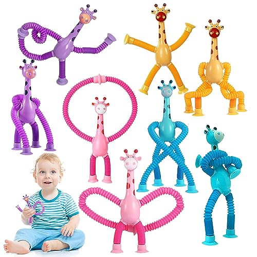 PASLFC 8 Stück Saugnapf Spielzeug Kinder Tiere,Teleskop Tiere mit Saugnapf,Teleskop Saugnapf Spielzeug,Pop Tubes Tiere,Teleskop Saugnapf Giraffen Spielzeug,Telescopic Suction Cup Giraffe Toy von PASLFC