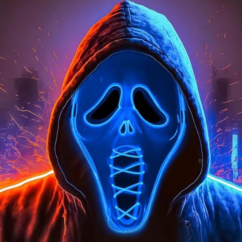 PASLFC Halloween Maske mit Led,Halloween Ghostface Maske,Halloween Masken Horror Led,Scream Maske Glitzer,Halloween Maske Scream,Grusel Maske mit Led,Geist Scream Maske,Led Maske Halloween Kinder von PASLFC