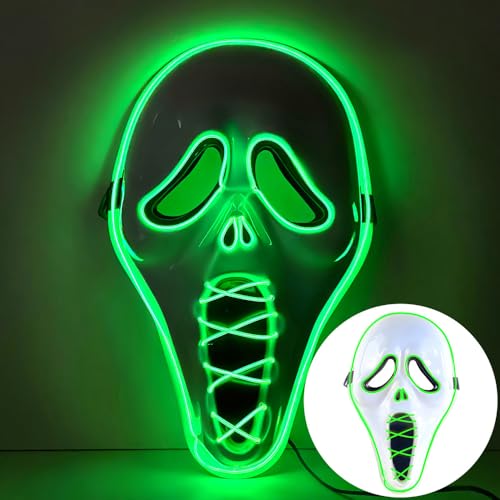 Halloween Maske mit Led,Halloween Ghostface Maske,Halloween Masken Horror Led,Scream Maske Glitzer,Halloween Maske Scream,Grusel Maske mit Led,Geist Scream Maske,Led Maske Halloween Kinder(Grün) von PASLFC