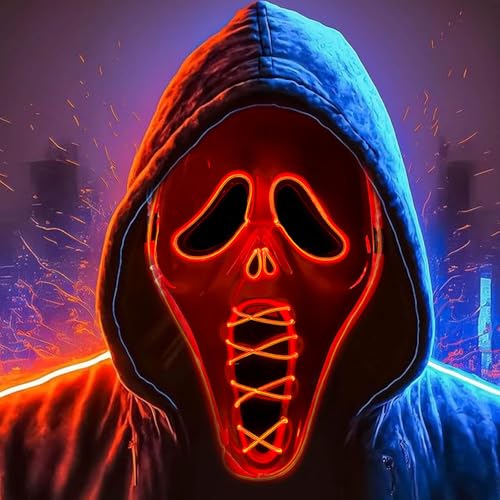 PASLFC Halloween Maske mit Led,Halloween Ghostface Maske,Halloween Masken Horror Led,Scream Maske Glitzer,Halloween Maske Scream,Grusel Maske mit Led,Geist Scream Maske,Led Maske Halloween Kinder von PASLFC