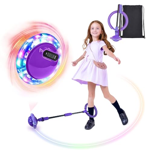 PASLFC Kinder Blinkender Springring mit Zähler Timer Kalorienzähler,Swing Wheel mit Lichtrad,Blinkender Sprungball,Faltbarer Ankle Skip Ball,Jumping Ball and Skipping Rope,Sport Sprungball (Lila) von PASLFC