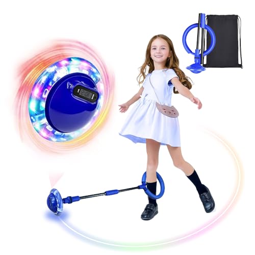 PASLFC Swing Wheel mit Lichtrad,Kinder Blinkender Springring mit Zähler Timer Kalorienzähler,Blinkender Sprungball,Faltbarer Ankle Skip Ball,Jumping Ball and Skipping Rope,Sport Sprungball(Blau) von PASLFC