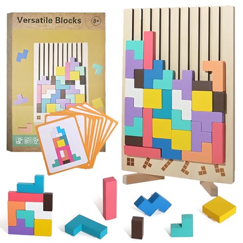 PASLFC Tetris Holzspiel 3D, Holz Tetris Montessori Bunt, Stapelspiel Tetris mit 42 Steinen und 10 Herausforderungskarten, Montessori Holz Tetris ab 3 Jahre, Geschenk für Kinder PASLFC Tetris Holzspiel 3D, Holz Tetris Montessori Bunt, Stapelspiel Tetris mit 42 Steinen und 10 Herausforderungskarten, Montessori Holz Tetris ab 3 Jahre, Geschenk für Kinder von PASLFC