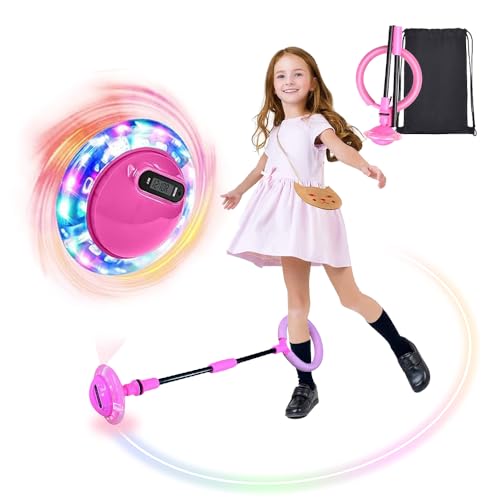 Swing Wheel mit Lichtrad,Kinder Blinkender Springring,Blinkender Sprungball,Faltbarer Ankle Skip Ball,Jumping Ball and Skipping Rope,Sport Sprungball,Springender Ball Blinkender,Springspiele (Rosa) von PASLFC