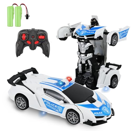PATEMZON Ferngesteuertes Auto Roboters, 360° Drehung Polizei Roboter Auto Transformator, 2.4GHz Verformung Roboter RC Auto mit 2 Batterie, Spielzeugauto RC Polizeiauto für 3-8 Jahre Jungen Mädchen PATEMZON Ferngesteuertes Auto Roboters, 360° Drehung Polizei Roboter Auto Transformator, 2.4GHz Verformung Roboter RC Auto mit 2 Batterie, Spielzeugauto RC Polizeiauto für 3-8 Jahre Jungen Mädchen von PATEMZON