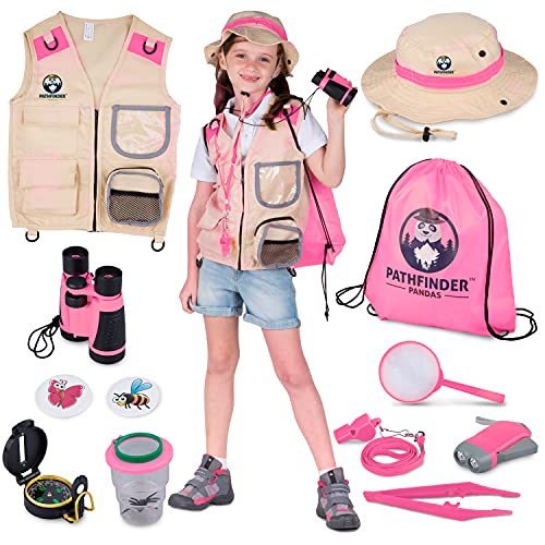 Forscherset für Kinder ab 6 & Safari Kostüm Kinder, Hut, Fernglas für Kinder, Becherlupe & Mehr - Forscher Kostüm Kinder, Insekten Kinder & Tolles Outdoor Spielzeug Geschenk für 7+ Old Boys Girl von PATHFINDER PANDAS