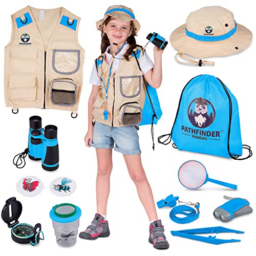 Forscherset für Kinder ab 6 & Safari Kostüm Kinder, Hut, Fernglas für Kinder, Becherlupe & Mehr - Forscher Kostüm Kinder, Insekten Kinder & Tolles Outdoor Spielzeug Geschenk für Year Old Boys Girls von PATHFINDER PANDAS