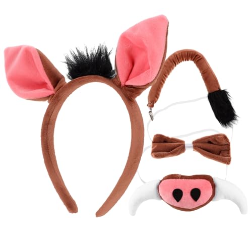 4-Teiliges Rosa Schweineohren-Stirnband Nasen- Und -Kostüm-Set Für Kinder Und Erwachsene Künstliche Nase Fliege Tierschwanz Cosplay-Zubehör Ostern Party-Dekor Gastgeschenke von PATKAW