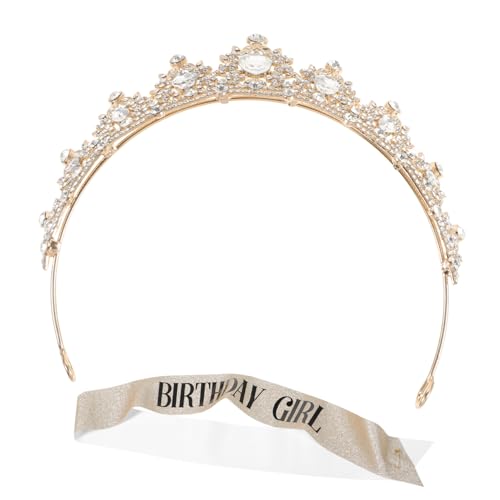 PATKAW 1 Satz Kostüm Kronen für Frauen Stirnbänder ihr Band party accessoires partyzubehör schultergurt Geburtstagsschärpe und Tiara für Frauen Krone zum Geburtstag Strasssteine Golden von PATKAW