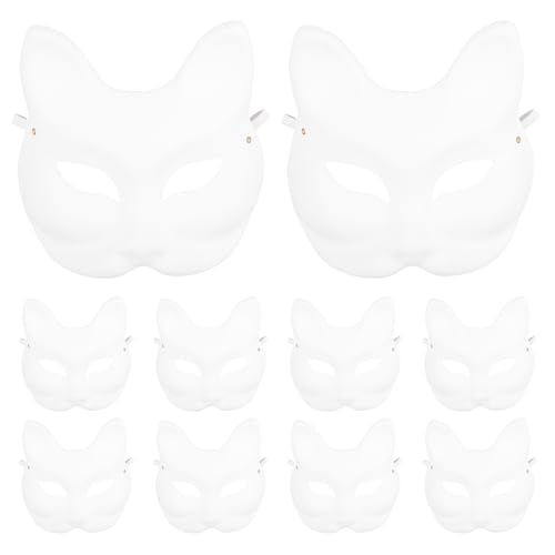 PATKAW 10 Stück Katzenmasken zum Bemalen,Leere Maske mit Elastischer Kordel, Katzen Masken zum Bemalen,Weiße HalbmaskenDIY Katzen Masken für Halloween Karneval Party PATKAW 10 Stück Katzenmasken zum Bemalen,Leere Maske mit Elastischer Kordel, Katzen Masken zum Bemalen,Weiße HalbmaskenDIY Katzen Masken für Halloween Karneval Party von PATKAW