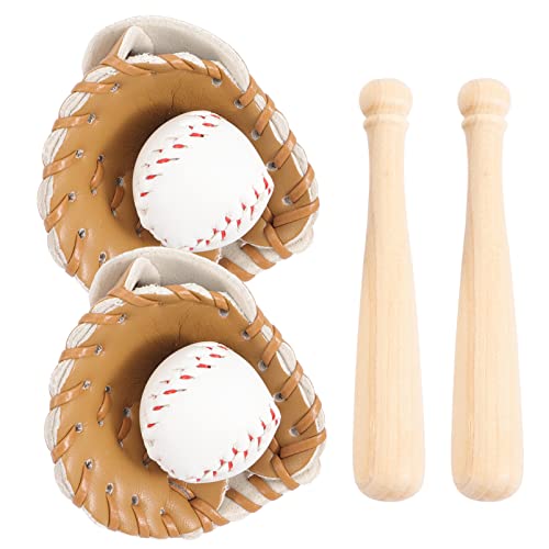 PATKAW 2 Sätze Miniatur-Baseballschläger-Handschuhe-Ball-Kit Simulation-Baseball-Modell Dekorative Simulation DIY-Zubehör Mini-Sport-Baseballschläger-Handschuh- Und Ball-Set Khaki von PATKAW