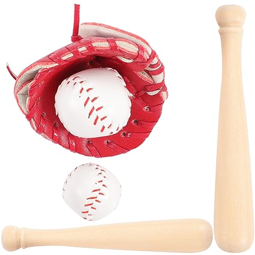 PATKAW 2 Sätze Miniatur-Baseballschläger-Handschuhe-Ball-Kit Simulation-Baseball-Modell Dekorative Simulation DIY-Zubehör Mini-Sport-Baseballschläger-Handschuh- Und Ball-Set Rot von PATKAW