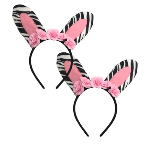 PATKAW 2St Zebra-Stirnband Kaninchen Kostüm Stirnband Plüsch-Ohr-Stirnband Blumenkopfschmuck Hasenrosen-Haarreifen Festliche Haartracht Kleidungszubehör Leopardenstoff Rosa von PATKAW