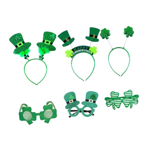 PATKAW 6-Teiliges Set St. Patrick Day Stirnband st patricks day haarschmuck festival kopfschmuck Grün Kleeblatt St. Patricks-Day-Hut schnapsgläser St Patrick Brille St Patrick Stirnband von PATKAW