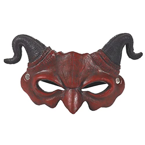 PATKAW Realistische Maske Schofar Dämon Halbes Gesicht Schreimaske Schreckliche Halloween-masken Grusel Böse Cosplay-maske Horror-hörner-kopf Masken-cosplay Widderhörner Tier Geist Mann von PATKAW