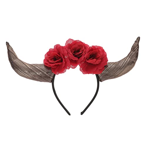 PATKAW Tag Der Toten Stirnband Tag Des Todes Blumenstirnband Stirnband Aus Horn Perlenstirnband Kopfschmuck Aus Horn Stirnband Aus Teufelshorn Mädchen Stirnbänder Frau Stirnband Stoff Rot von PATKAW