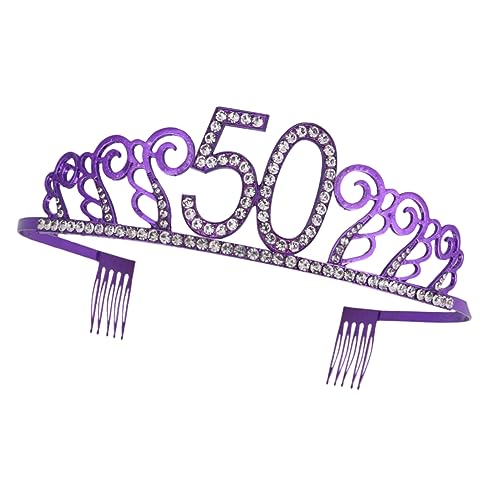 PATKAW Zahl Krone Brautjungfer Zum 50. Hochzeitstag Frauen Dekorationen Prinzessin Krone Kopfbedeckung Braut- Dekorativ Hutstirnband Zum 50. Geburtstag Kuchen Kopfschmuck Violett von PATKAW