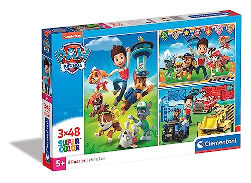 Clementoni 25209 Supercolor Paw Patrol – Puzzle 3 x 48 Teile ab 4 Jahren, buntes Kinderpuzzle mit besonderer Leuchtkraft & Farbintensität, Geschicklichkeitsspiel für Kinder von Clementoni