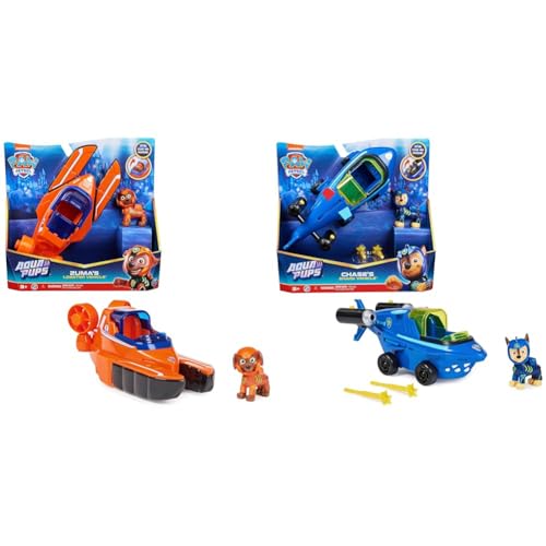 PAW PATROL, Aqua Pups - Basis Fahrzeug Spielzeugauto im Hummer-Design & Aqua Pups - Basis Fahrzeug Spielzeugauto im Hai-Design mit Chase Welpenfigur, Spielzeug geeignet für Kinder ab 3 Jahren von PAW PATROL