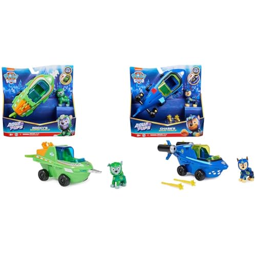 PAW PATROL, Aqua Pups - Basis Fahrzeug Spielzeugauto im Sägefisch-Design mit Rocky Welpenfigur & Aqua Pups - Basis Fahrzeug Spielzeugauto im Hai-Design von PAW PATROL