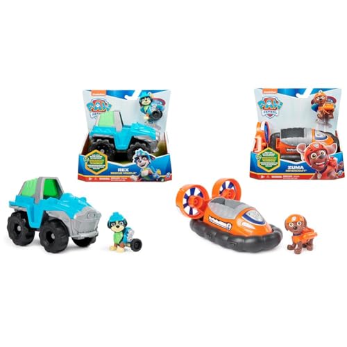 PAW PATROL, Dinosaurier-Rettungsfahrzeug mit Rex-Figur & Luftkissenboot mit Zuma-Figur (Sustainable Basic Vehicle/Basis Fahrzeug), Spielzeug für Kinder ab 3 Jahren von PAW PATROL