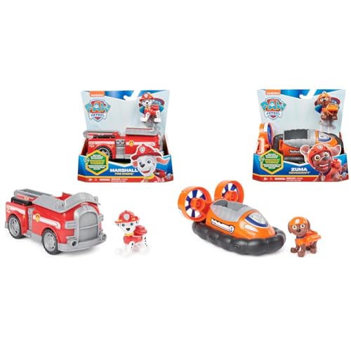 PAW PATROL, Feuerwehr-Auto mit Marshall-Figur (Sustainable Basic Vehicle/Basis Fahrzeug) & Luftkissenboot mit Zuma-Figur (Sustainable Basic Vehicle/Basis Fahrzeug), Spielzeug für Kinder ab 3 Jahren von PAW PATROL