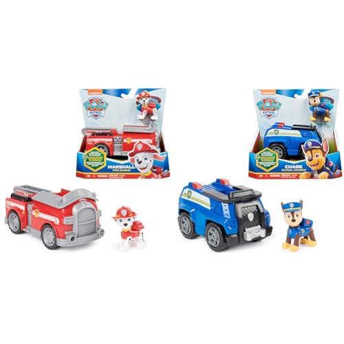 PAW PATROL, Feuerwehr-Auto mit Marshall-Figur (Sustainable Basic Vehicle/Basis Fahrzeug) & Polizei-Fahrzeug mit Chase-Figur von PAW PATROL