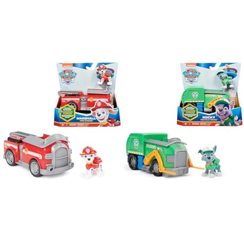 PAW PATROL, Feuerwehr-Auto mit Marshall-Figur & Recycling-Truck mit Rocky-Figur (Sustainable Basic Vehicle/Basis Fahrzeug), Spielzeug für Kinder ab 3 Jahren von PAW PATROL