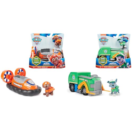 PAW PATROL, Luftkissenboot mit Zuma-Figur (Sustainable Basic Vehicle/Basis Fahrzeug) & Recycling-Truck mit Rocky-Figur (Sustainable Basic Vehicle/Basis Fahrzeug), Spielzeug für Kinder ab 3 Jahren von PAW PATROL