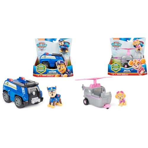 PAW PATROL, Polizei-Fahrzeug mit Chase-Figur & Helikopter mit Skye-Figur (Sustainable Basic Vehicle/Basis Fahrzeug), Spielzeug für Kinder ab 3 Jahren von PAW PATROL