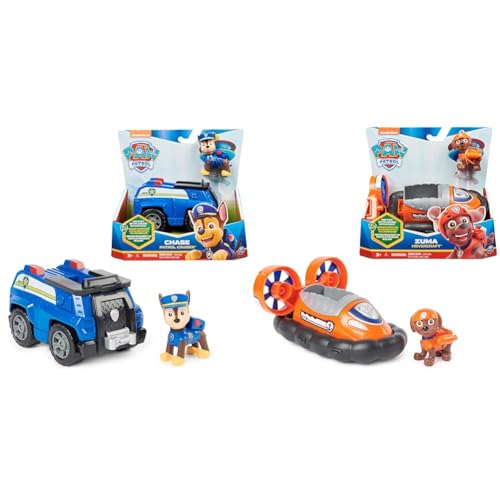 PAW PATROL, Polizei-Fahrzeug mit Chase-Figur & Luftkissenboot mit Zuma-Figur (Sustainable Basic Vehicle/Basis Fahrzeug), Spielzeug für Kinder ab 3 Jahren von PAW PATROL